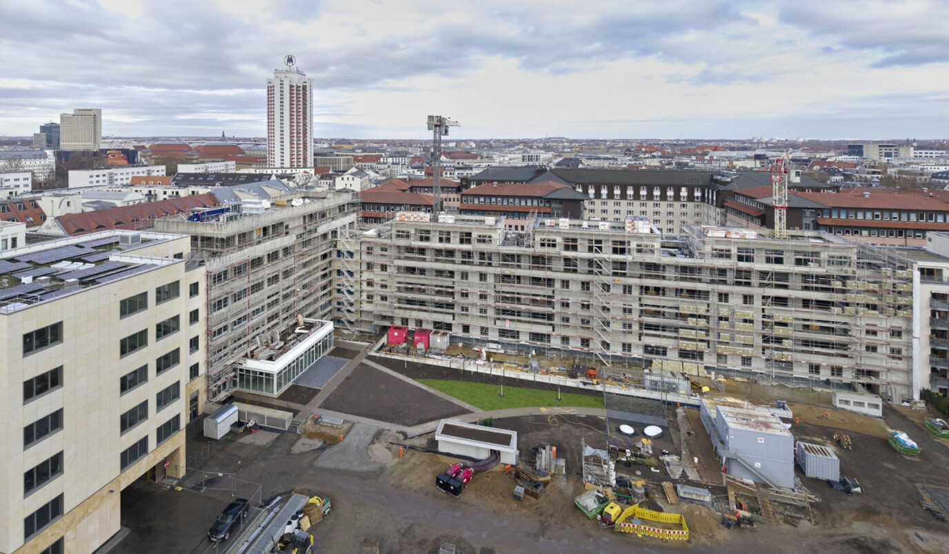 Die Baustelle kurz vor dem Richtfest